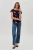 International INC Company Floral Ruched Side Blouse - Navy sold by Fairweather