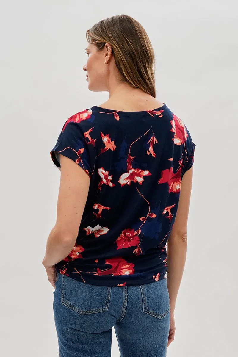 International INC Company Floral Ruched Side Blouse - Navy sold by Fairweather product image thumbnail 3