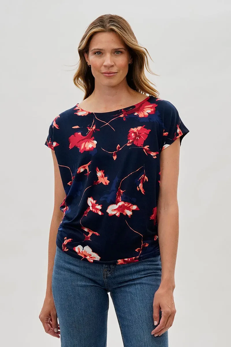 International INC Company Floral Ruched Side Blouse - Navy sold by Fairweather