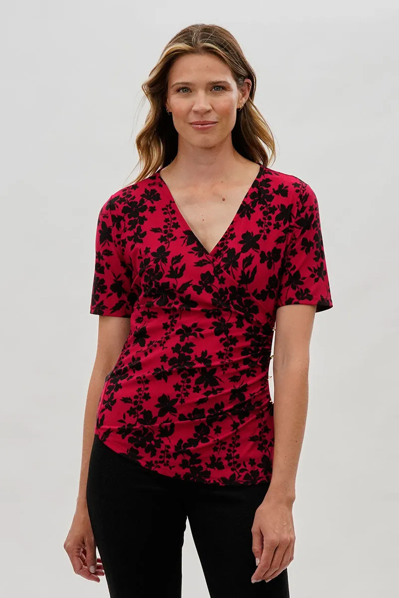 Beechers Brook Floral V-Neck Blouse - Red sold by Fairweather