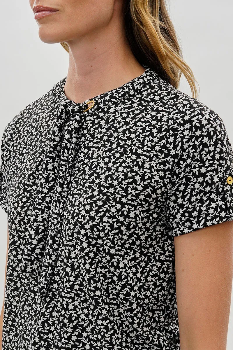 Beechers Brook Floral Tie-Neck Short Sleeve Blouse - Black sold by Fairweather product image thumbnail 4