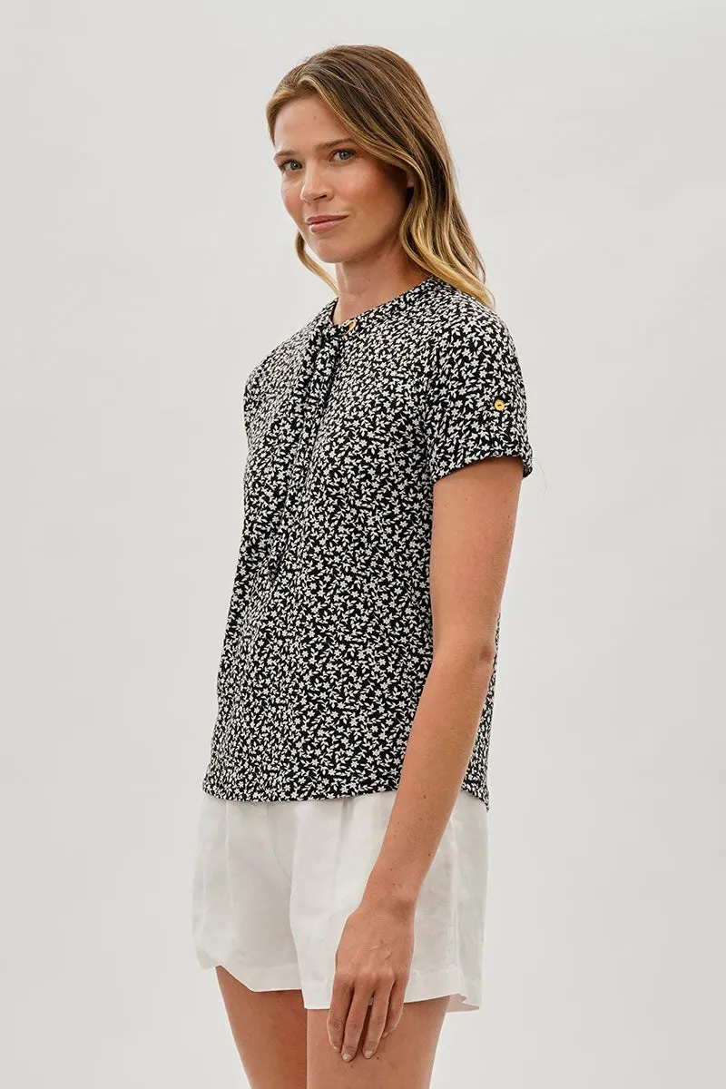 Beechers Brook Floral Tie-Neck Short Sleeve Blouse - Black sold by Fairweather product image thumbnail 2