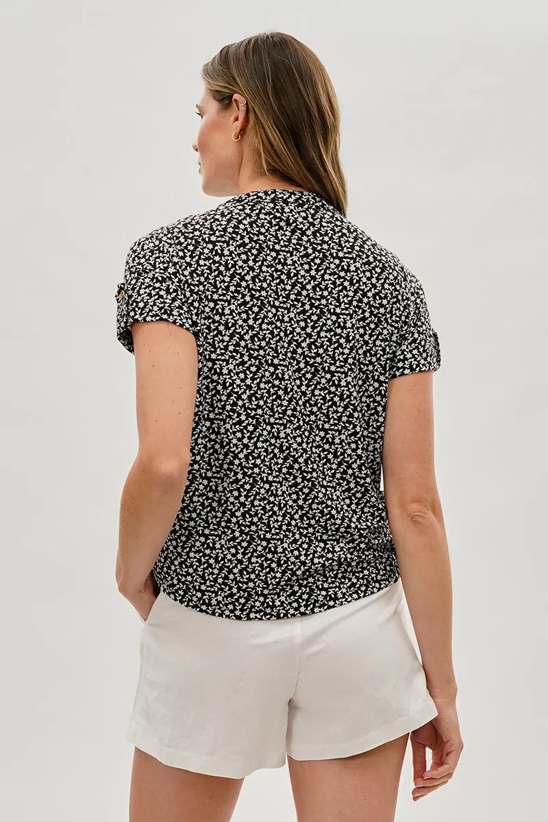 Beechers Brook Floral Tie-Neck Short Sleeve Blouse - Black sold by Fairweather product image thumbnail 3