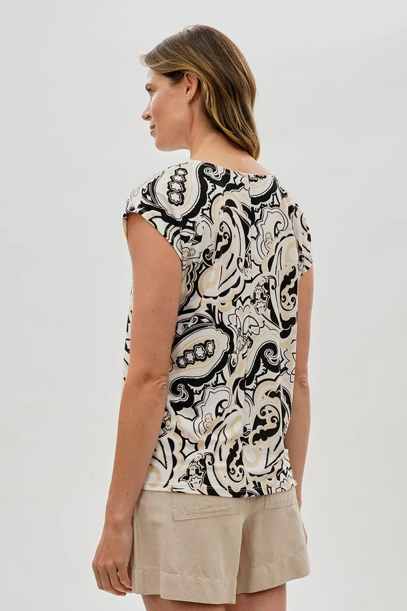 Beechers Brook Patterned Cap Sleeve Blouse - Beige sold by Fairweather product image thumbnail 3