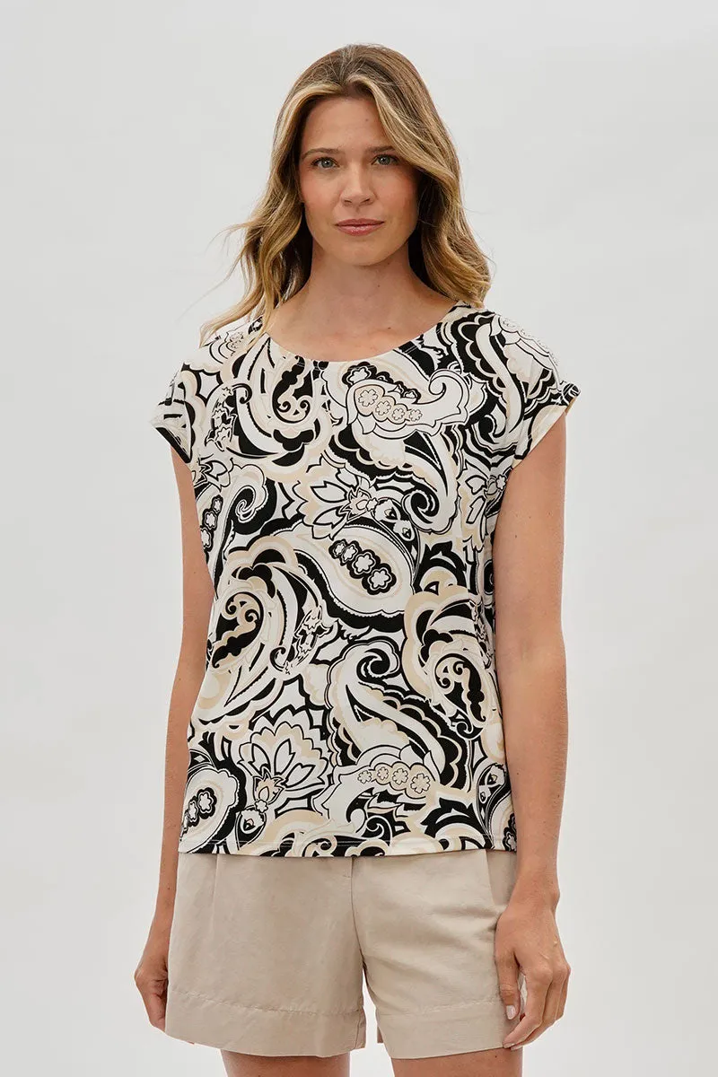 Beechers Brook Patterned Cap Sleeve Blouse - Beige sold by Fairweather