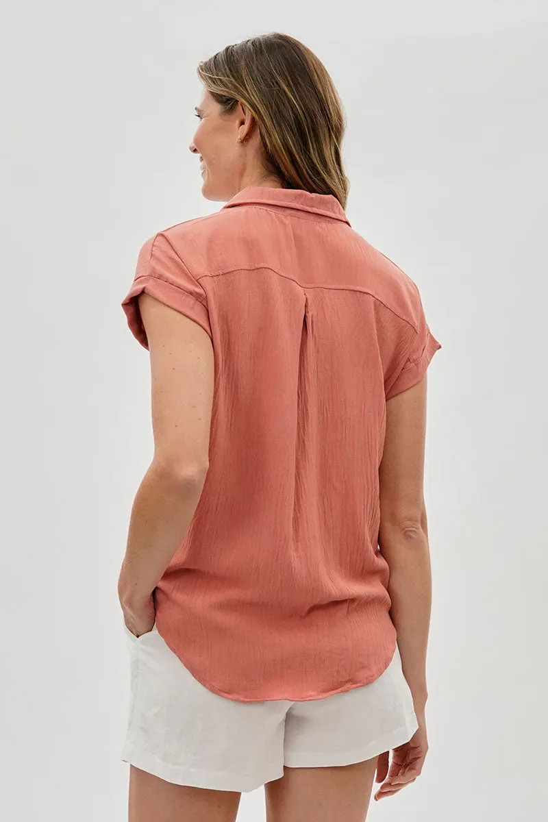 Sylexchange Vintage Short Sleeve Button Down Shirt - Coral sold by Fairweather product image thumbnail 3