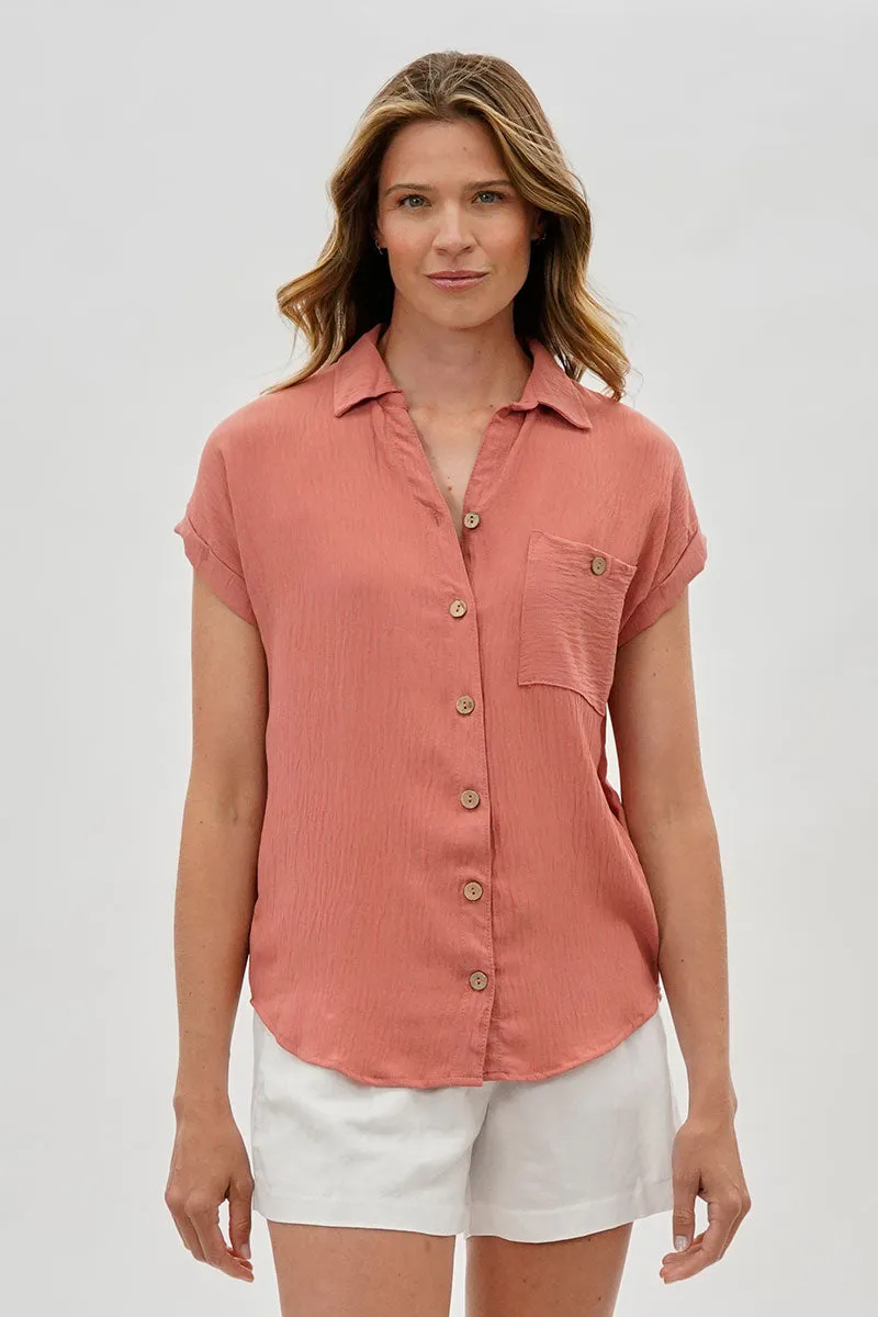 Sylexchange Vintage Short Sleeve Button Down Shirt - Coral sold by Fairweather