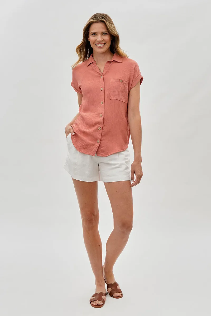 Sylexchange Vintage Short Sleeve Button Down Shirt - Coral sold by Fairweather product image thumbnail 5