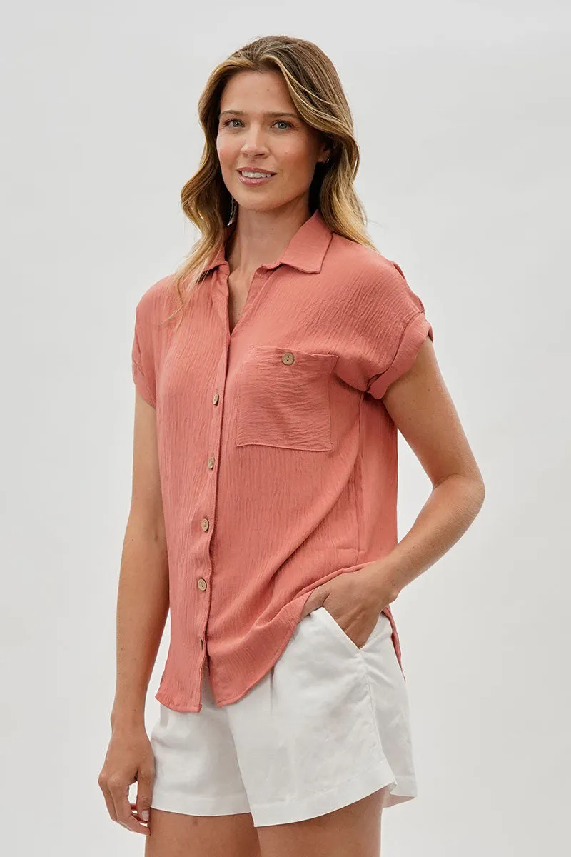 Sylexchange Vintage Short Sleeve Button Down Shirt - Coral sold by Fairweather product image thumbnail 2