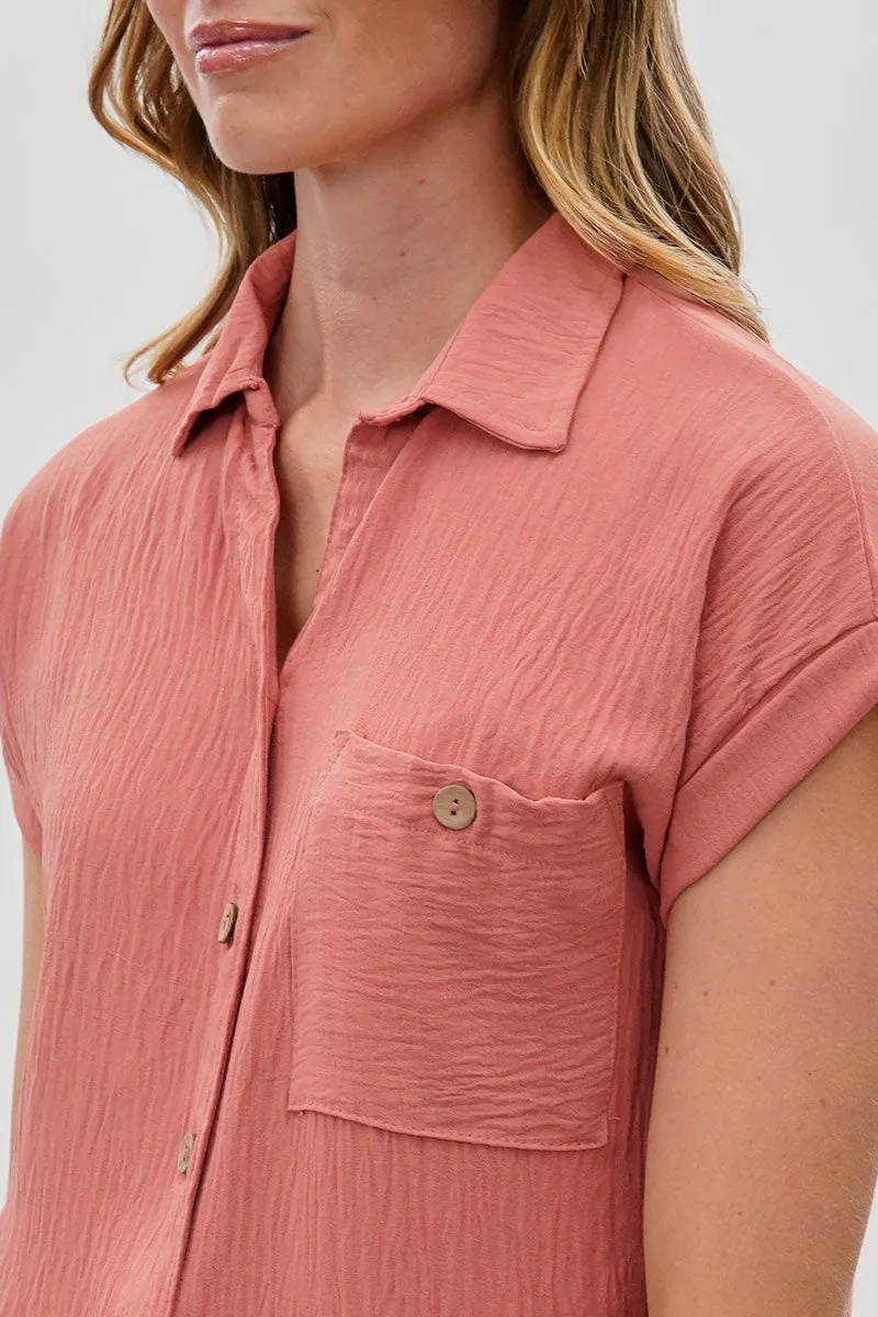 Sylexchange Vintage Short Sleeve Button Down Shirt - Coral sold by Fairweather product image thumbnail 4