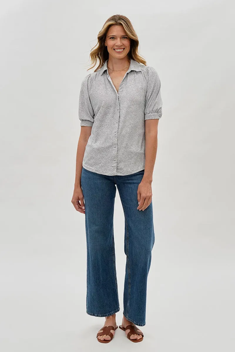 Beechers Brook Patterned Puff Sleeve Button Down Blouse - Grey sold by Fairweather product image thumbnail 5