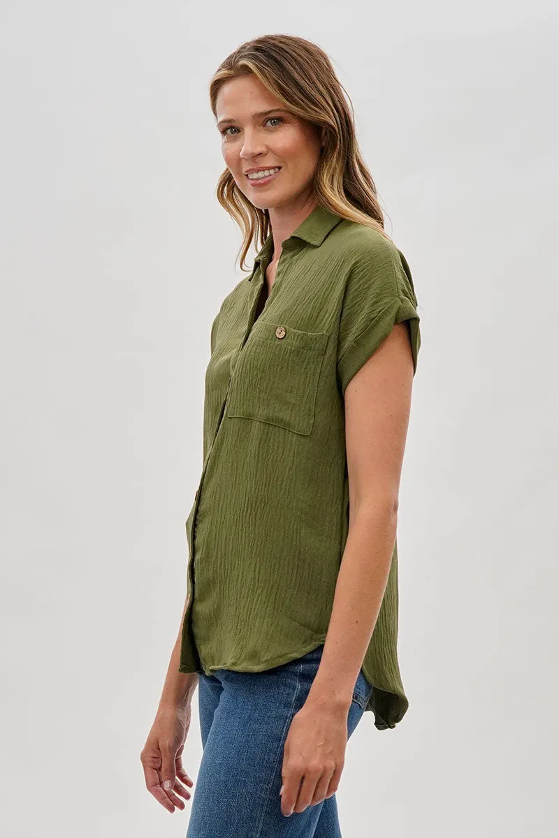 Sylexchange Vintage Short Sleeve Button Down Shirt - Olive sold by Fairweather product image thumbnail 2