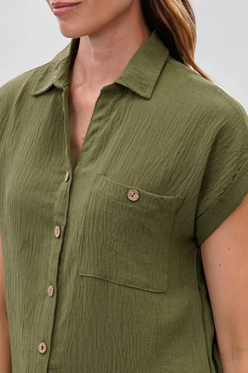 Sylexchange Vintage Short Sleeve Button Down Shirt - Olive sold by Fairweather product image thumbnail 4