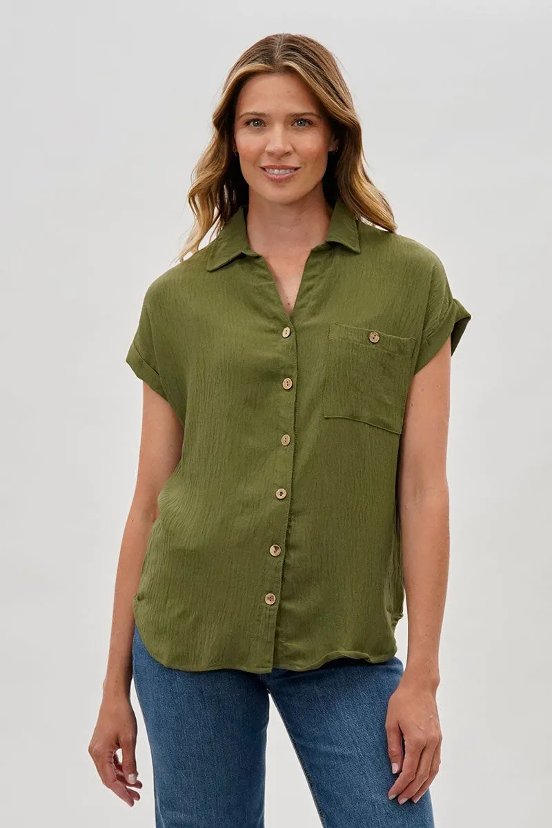 Sylexchange Vintage Short Sleeve Button Down Shirt - Olive sold by Fairweather