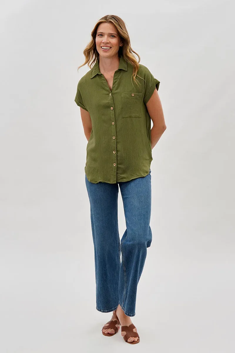 Sylexchange Vintage Short Sleeve Button Down Shirt - Olive sold by Fairweather product image thumbnail 5