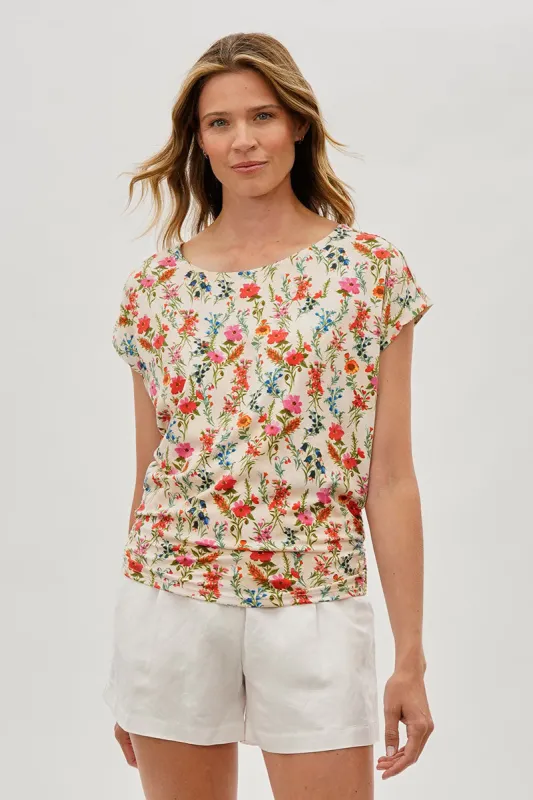 International INC Company Floral Ruched Side Blouse - Cream sold by Fairweather