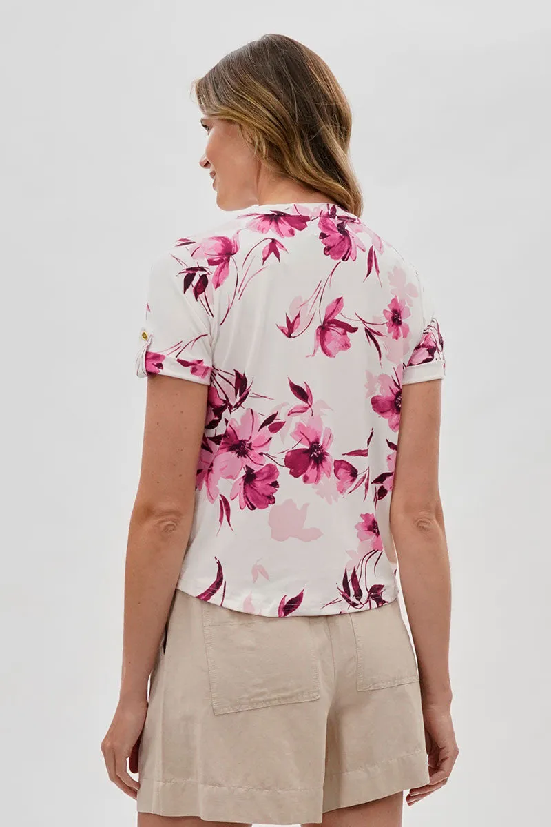 Beechers Brook Floral Tie-Neck Short Sleeve Blouse - White sold by Fairweather product image thumbnail 3