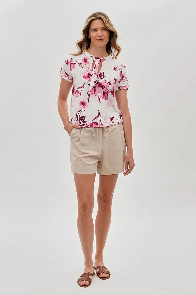 Beechers Brook Floral Tie-Neck Short Sleeve Blouse - White sold by Fairweather product image thumbnail 5