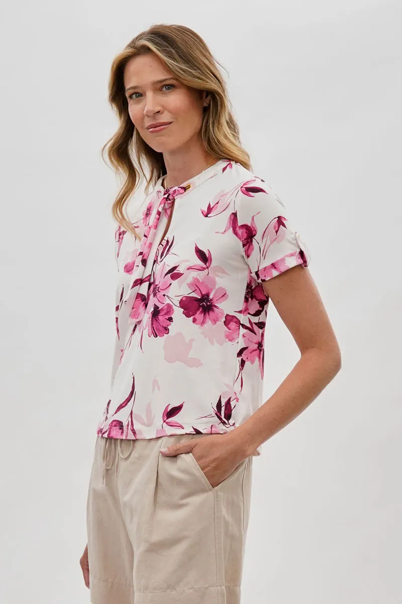 Beechers Brook Floral Tie-Neck Short Sleeve Blouse - White sold by Fairweather product image thumbnail 2