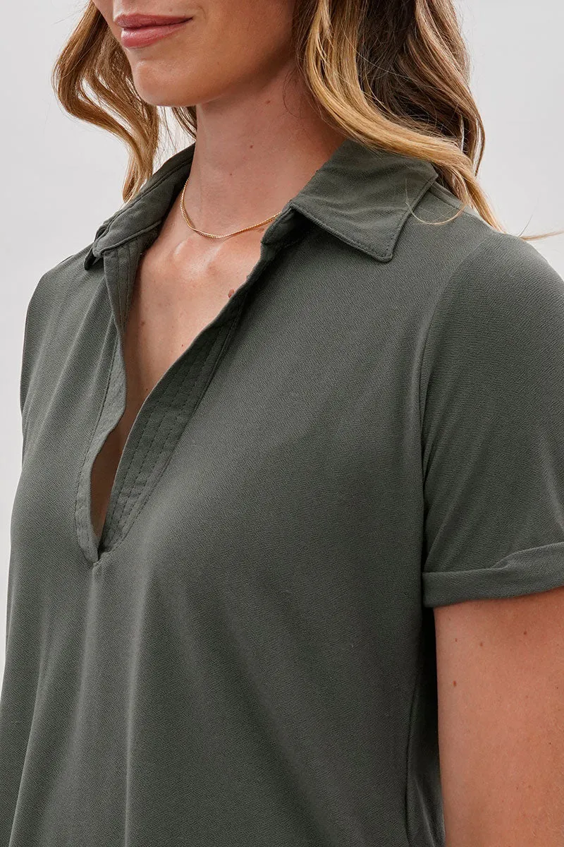 Costa Blanca Short Sleeve Split Neck Blouse - Olive sold by Fairweather product image thumbnail 4