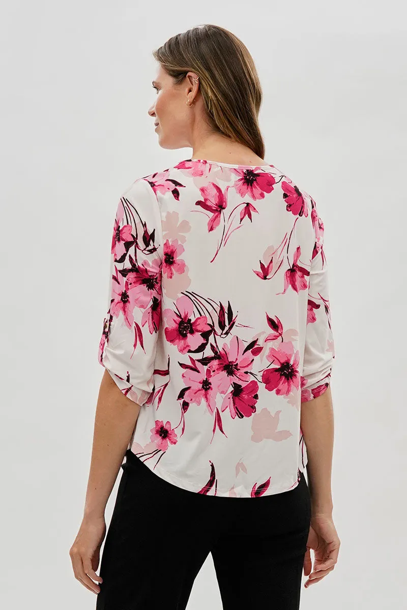 Beechers Brook Floral Roll Up Sleeve Blouse - White sold by Fairweather product image thumbnail 3