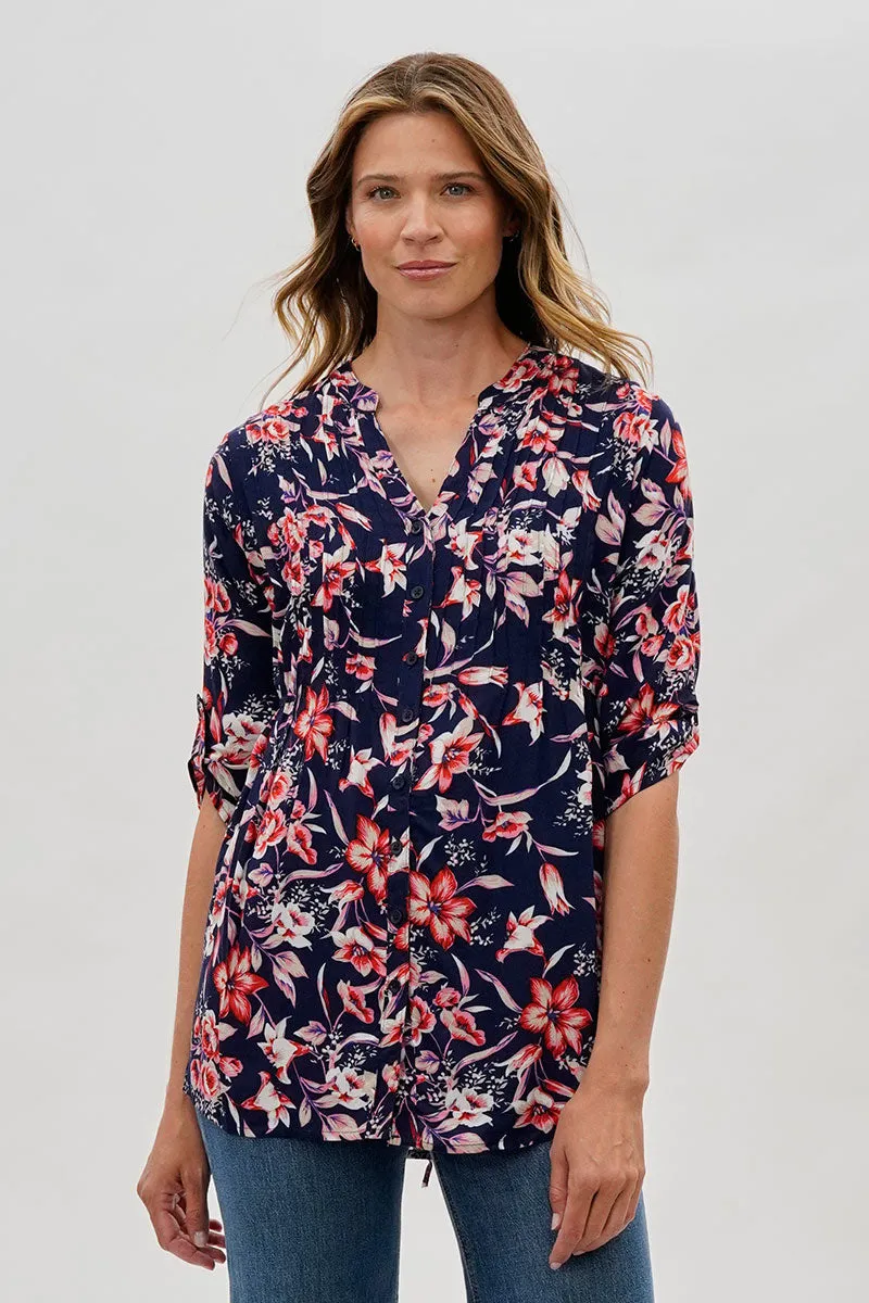 International INC Company Floral Back Tie Blouse - Navy sold by Fairweather