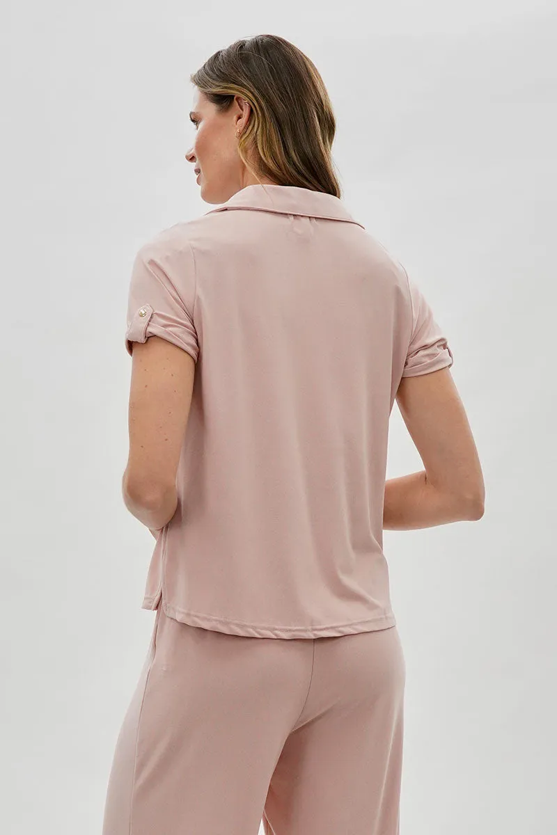 Costa Blanca Short Sleeve Split Neck Blouse - Blush sold by Fairweather product image thumbnail 3