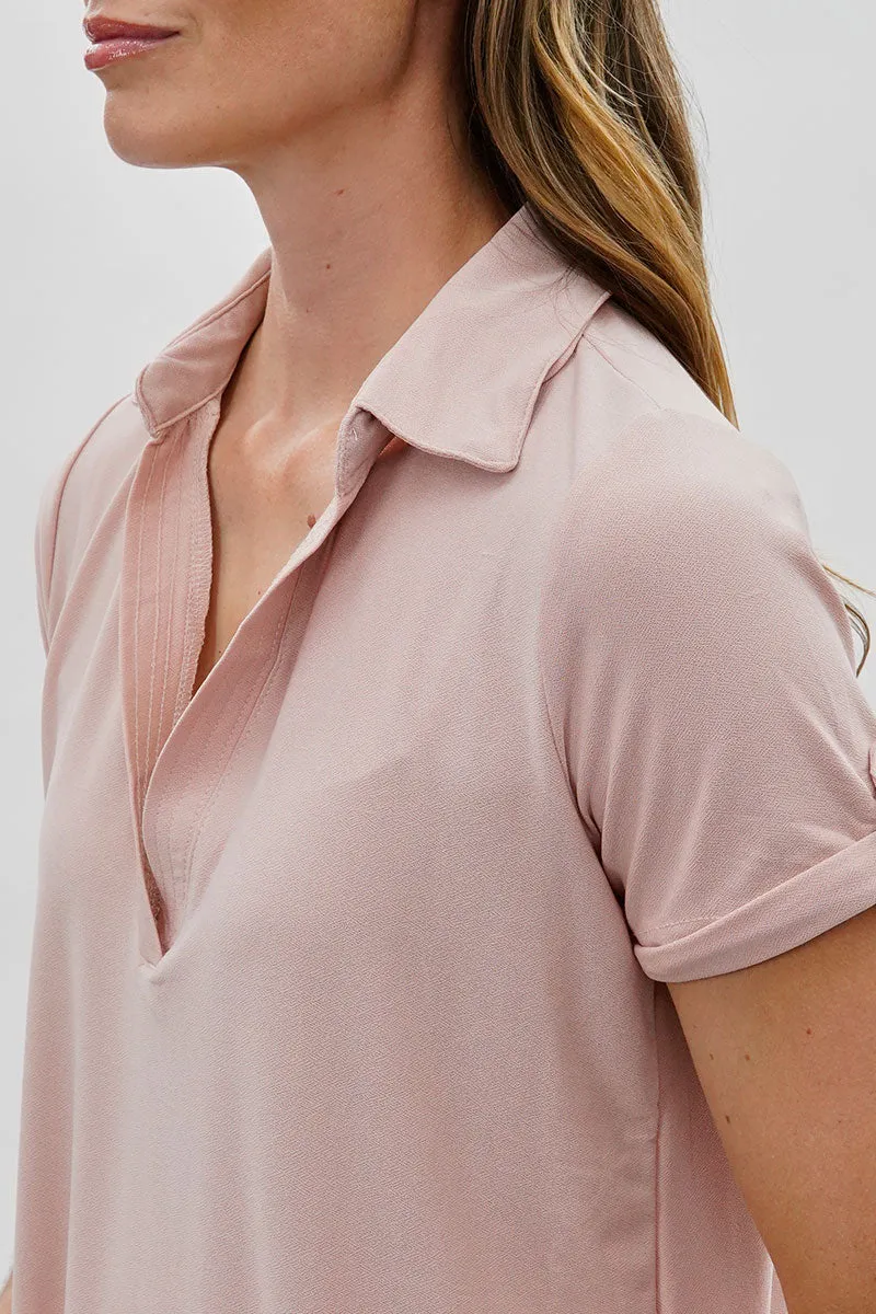 Costa Blanca Short Sleeve Split Neck Blouse - Blush sold by Fairweather product image thumbnail 4