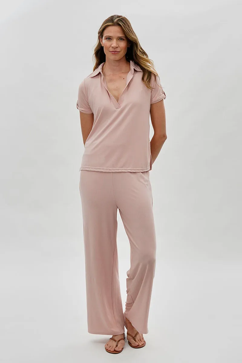 Costa Blanca Short Sleeve Split Neck Blouse - Blush sold by Fairweather product image thumbnail 5