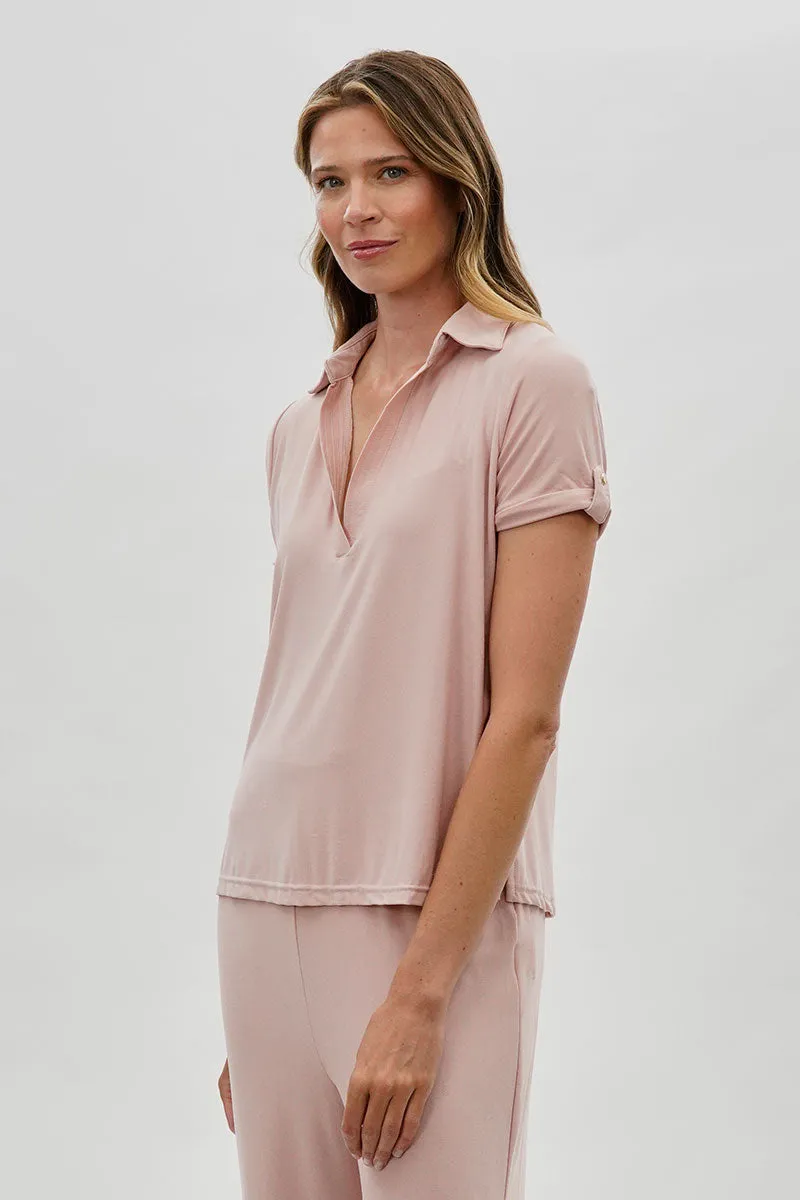 Costa Blanca Short Sleeve Split Neck Blouse - Blush sold by Fairweather product image thumbnail 2