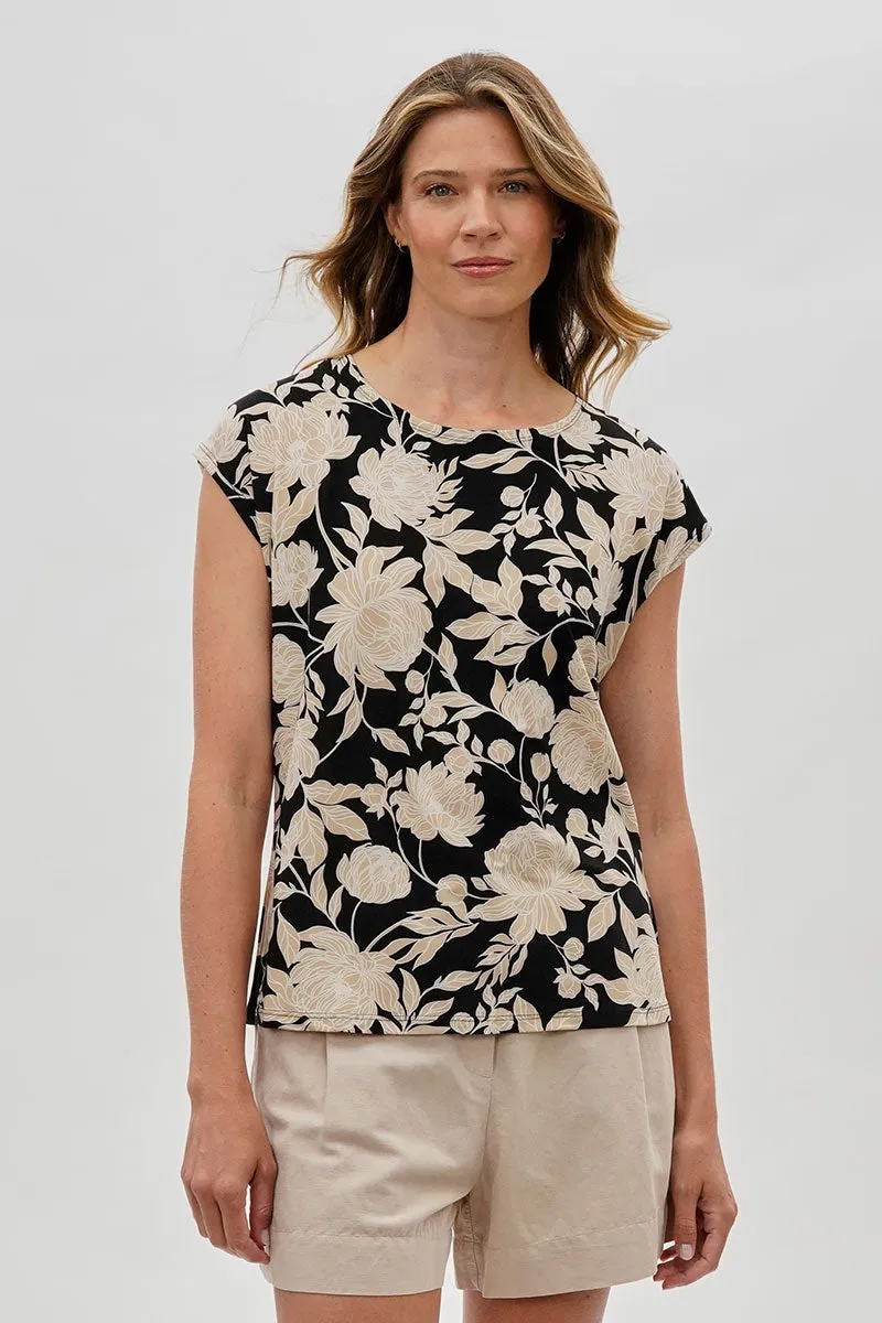 Beechers Brook Floral Cap Sleeve Blouse - Black sold by Fairweather