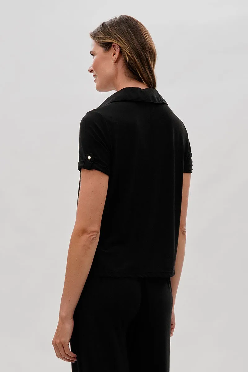 Short Sleeve Split Neck Blouse - Black sold by Fairweather product image thumbnail 3