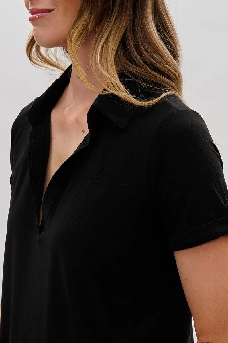 Short Sleeve Split Neck Blouse - Black sold by Fairweather product image thumbnail 4