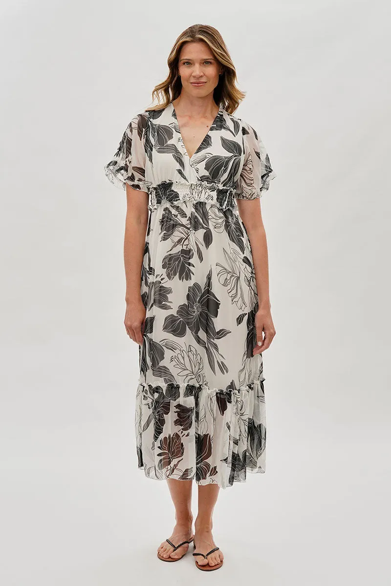 Limite Floral Cinched Waist Maxi Dress - White sold by Fairweather