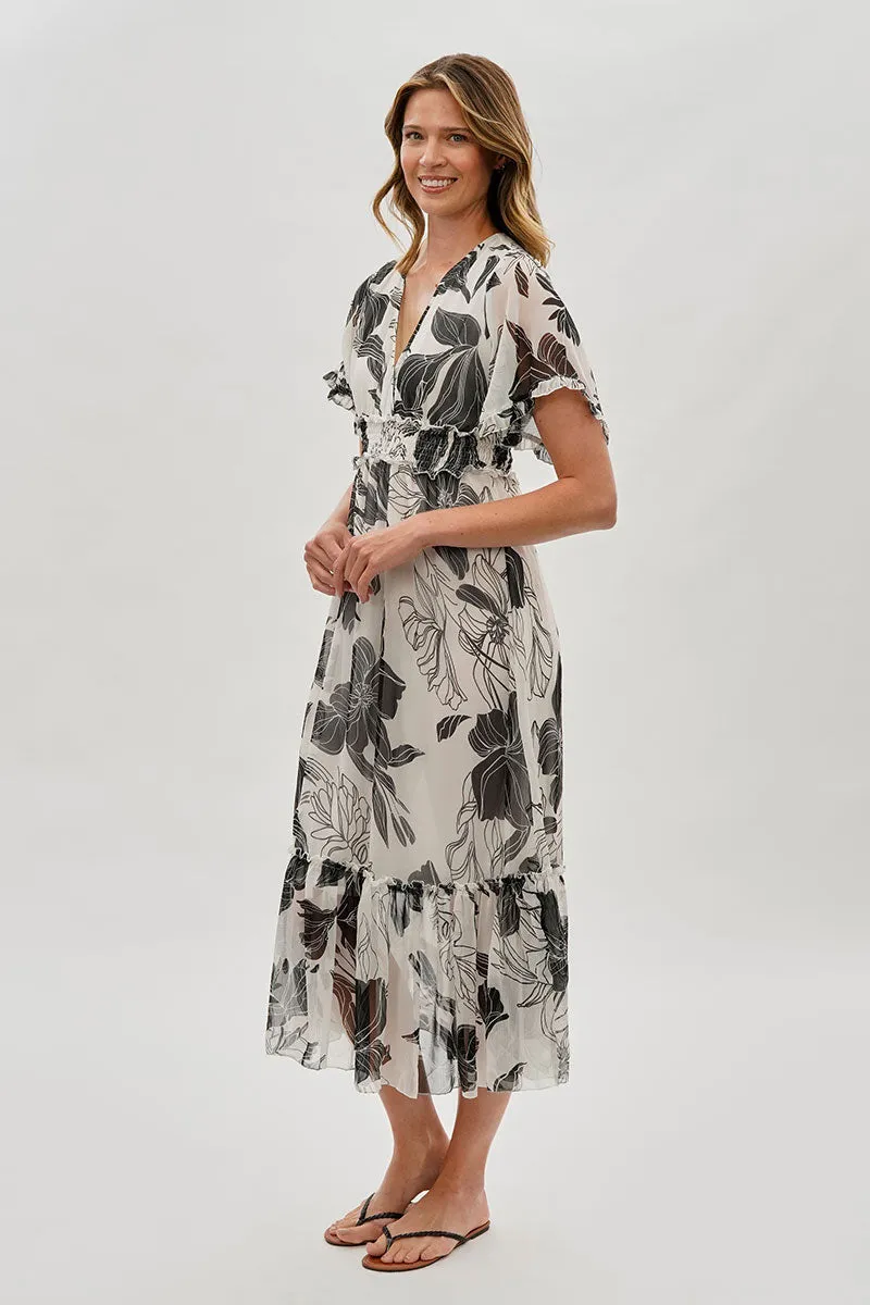 Limite Floral Cinched Waist Maxi Dress - White sold by Fairweather product image thumbnail 2