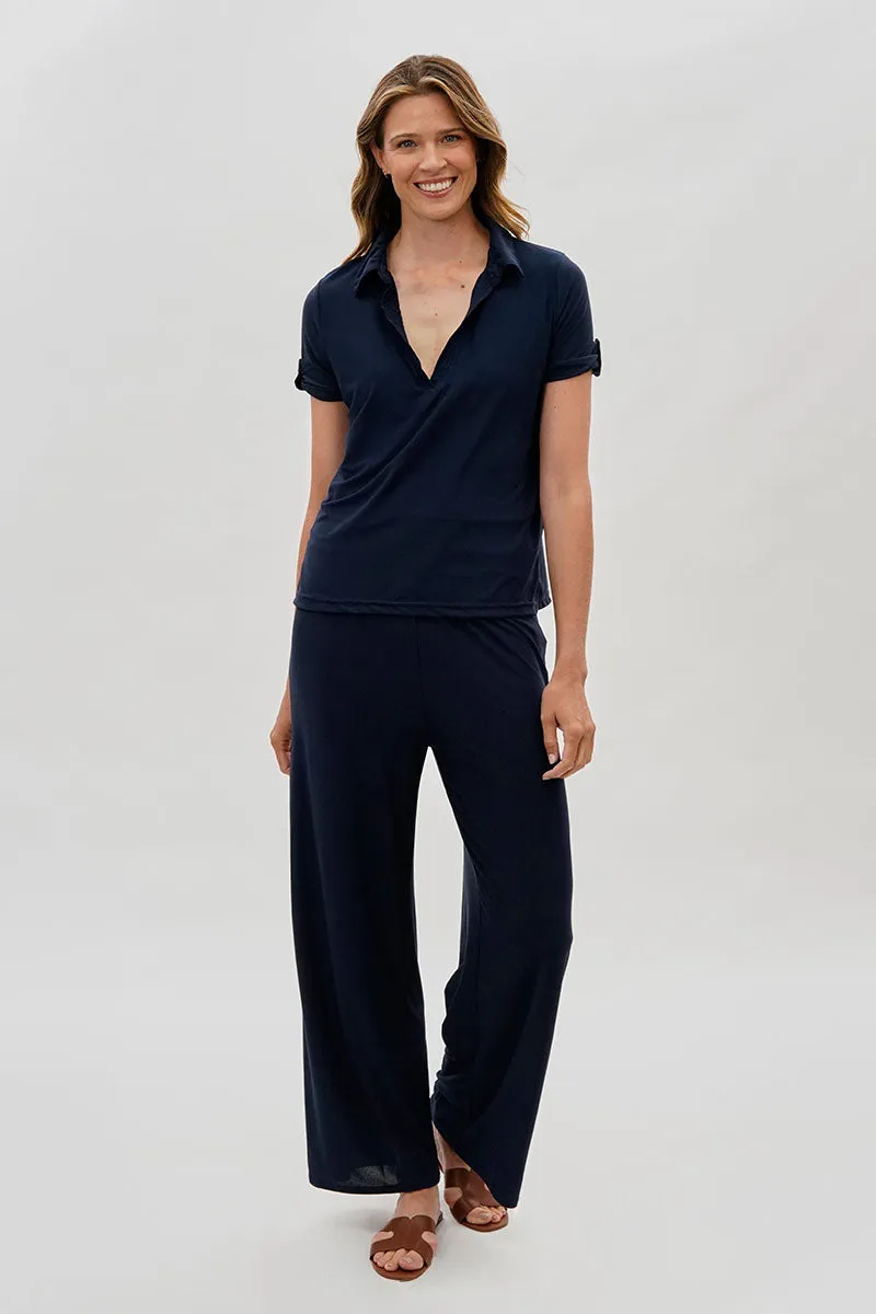 Costa Blanca Wide Leg Fold Over Pants - Navy sold by Fairweather product image thumbnail 5
