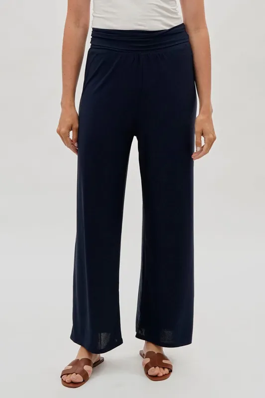 Costa Blanca Wide Leg Fold Over Pants - Navy sold by Fairweather