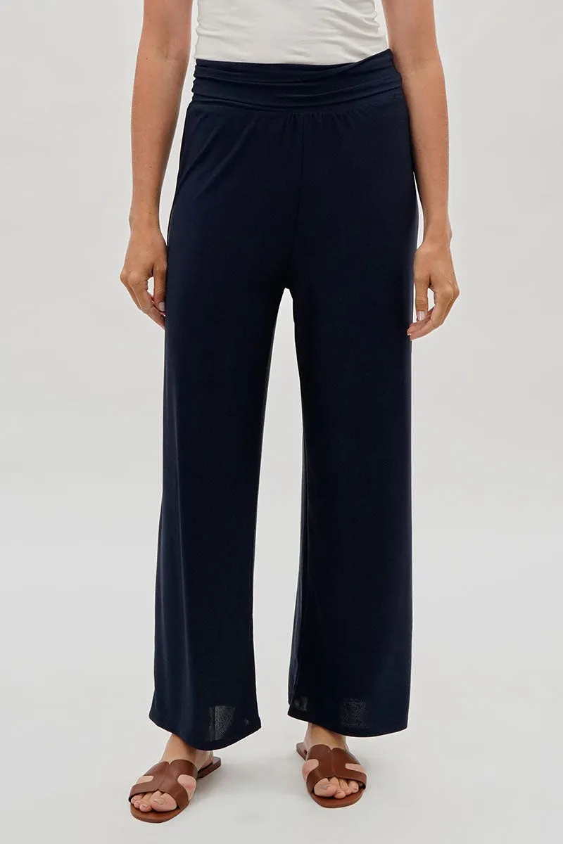 Costa Blanca Wide Leg Fold Over Pants - Navy sold by Fairweather