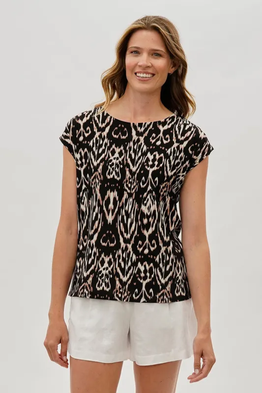 Beechers Brook Patterned Cap Sleeve Blouse - Black sold by Fairweather
