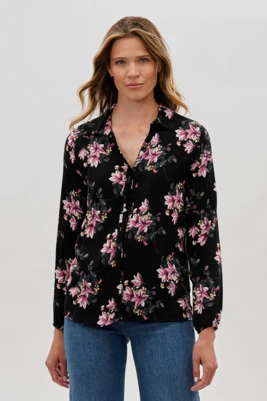 Beechers Brook Floral Button Down Blouse - Black sold by Fairweather