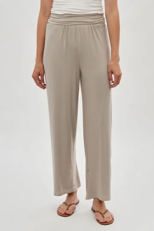 Costa Blanca Wide Leg Fold Over Pants - Cream sold by Fairweather