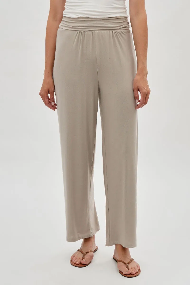 Costa Blanca Wide Leg Fold Over Pants - Cream sold by Fairweather