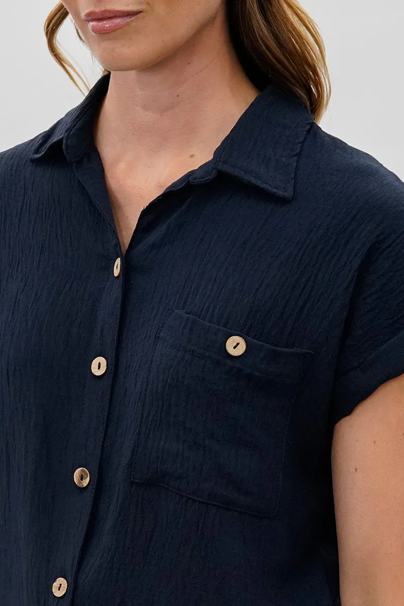 Sylexchange Vintage Short Sleeve Button Down Shirt - Navy sold by Fairweather product image thumbnail 4