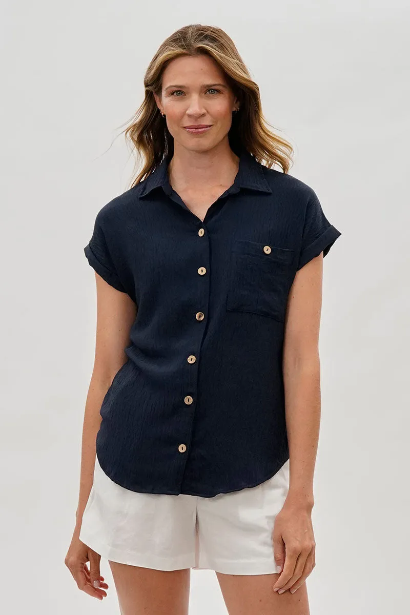 Sylexchange Vintage Short Sleeve Button Down Shirt - Navy sold by Fairweather
