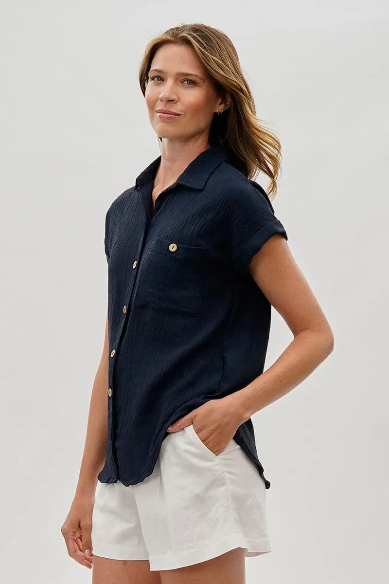 Sylexchange Vintage Short Sleeve Button Down Shirt - Navy sold by Fairweather product image thumbnail 2