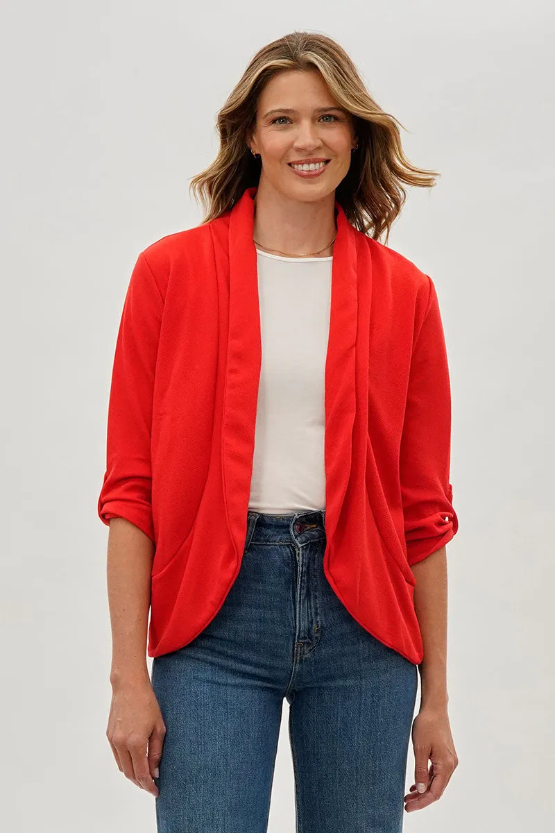 Majora Open Roll Up Sleeve Blazer - Red sold by Fairweather