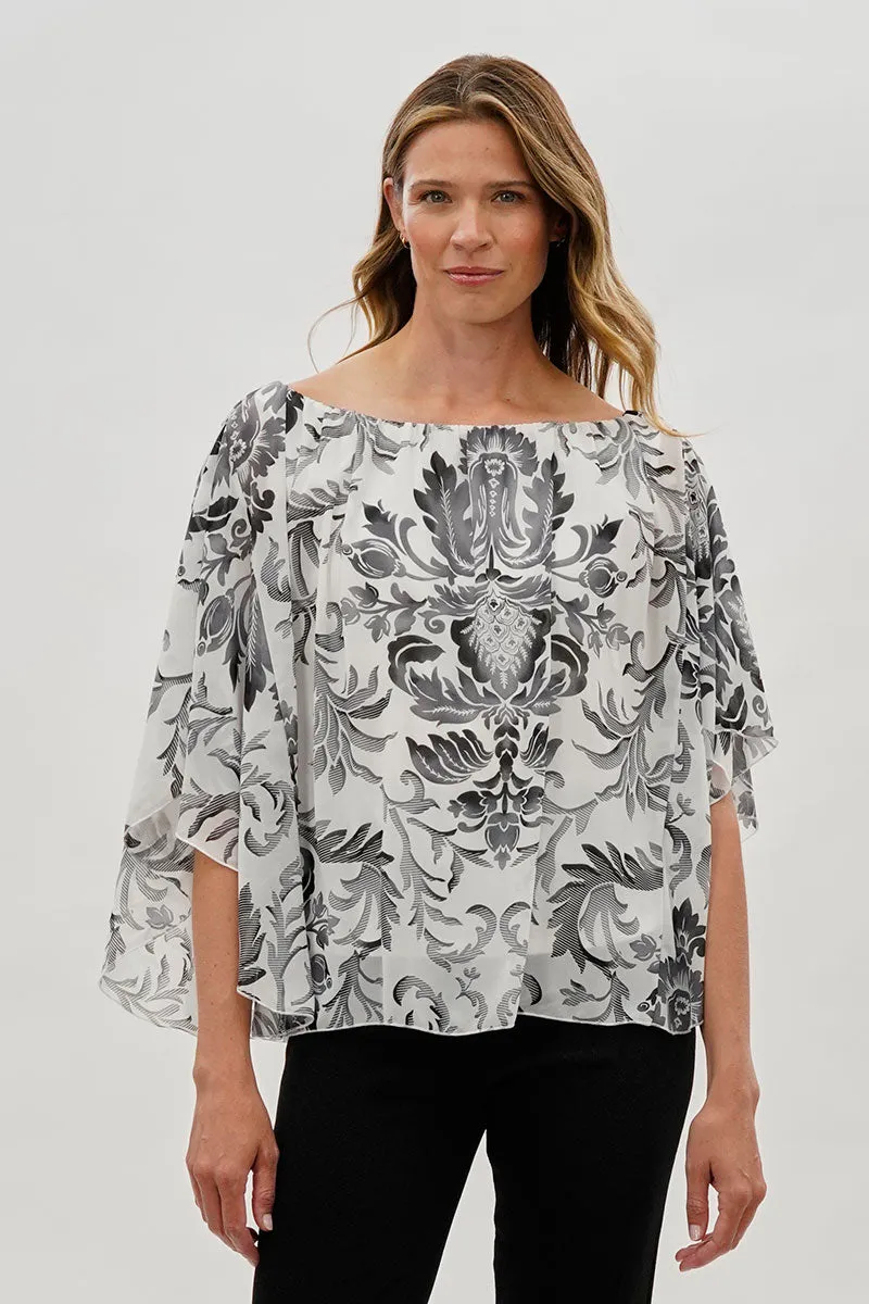 Costa Blanca Baroque Print Chiffon Blouse - White sold by Fairweather
