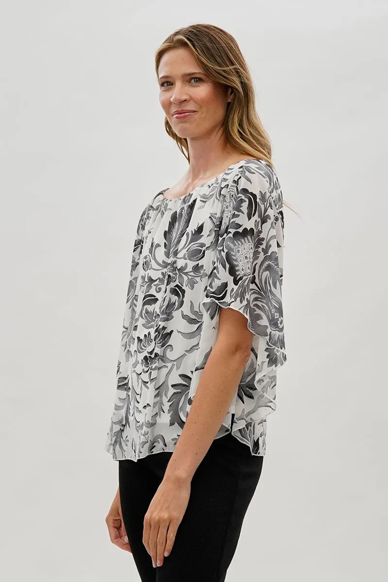 Costa Blanca Baroque Print Chiffon Blouse - White sold by Fairweather product image thumbnail 2