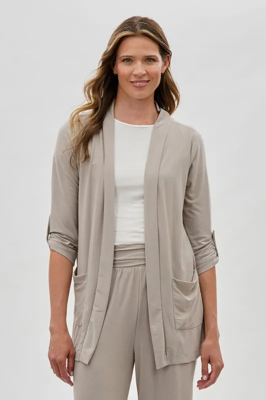 Costa Blanca Open Lightweight Wrap Cardigan - Stone sold by Fairweather