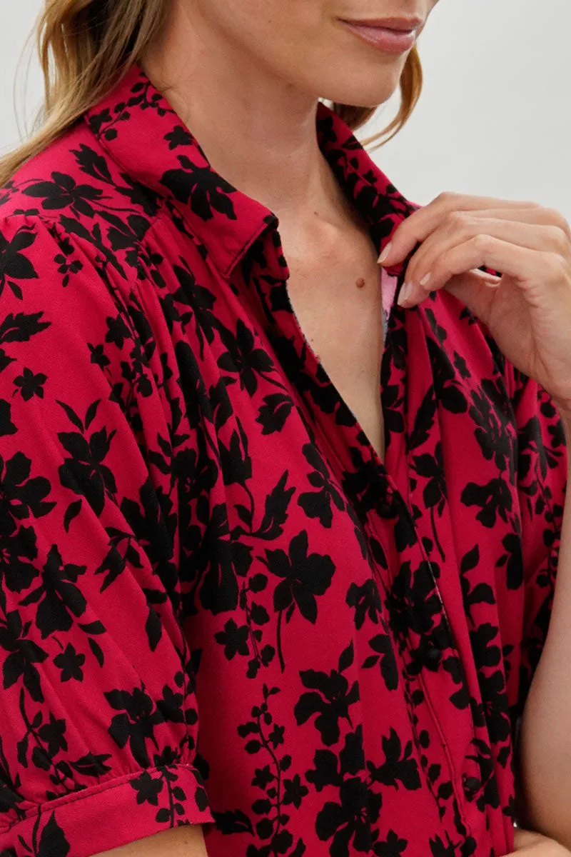 Beechers Brook Floral Puff Sleeve Button Down Blouse - Red sold by Fairweather product image thumbnail 4